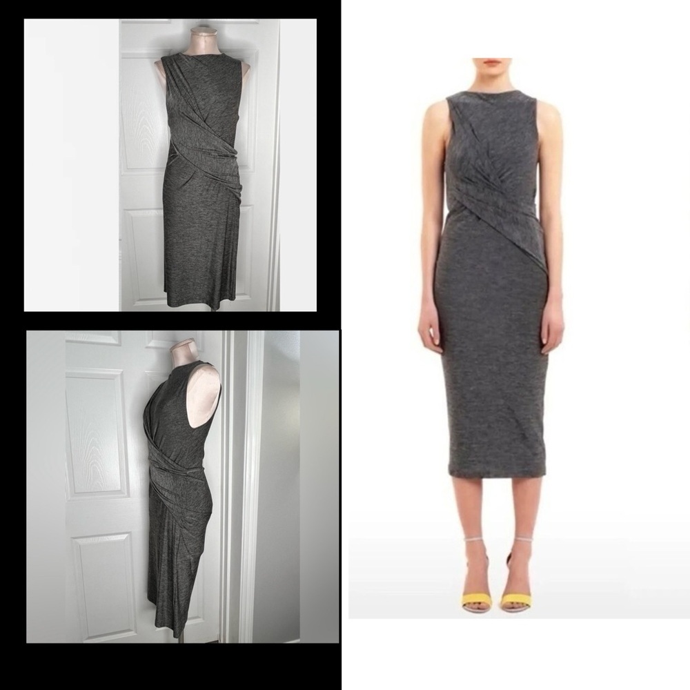 T by Alexander Wang Gray Jersey Twist Reversible Midi Dress Sz L